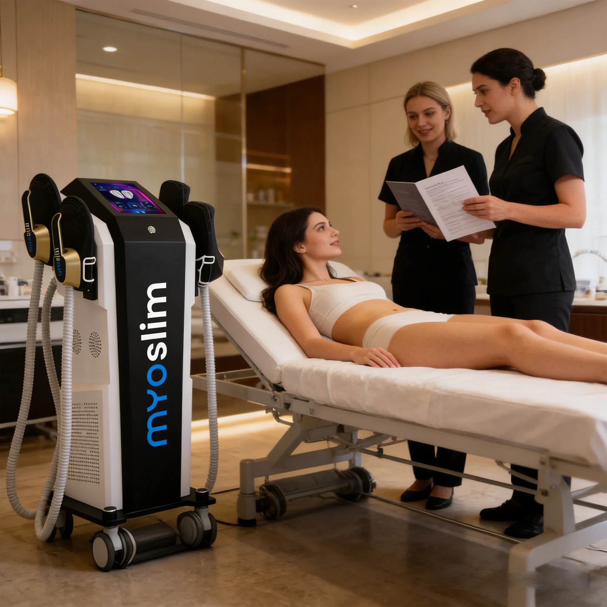 

Myoslim Body Slim Sculpt Muscle Stimulate Fat Removel 6500W Eletric Machine Hi-emt RF Weight Lose Portable Electromagnetic