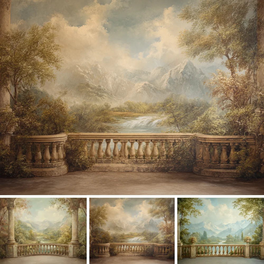 Old Master Photography Backdrop Abstract Balcony Tree Decor Wallpaper Adult Family Portrait Photo Background Party Props