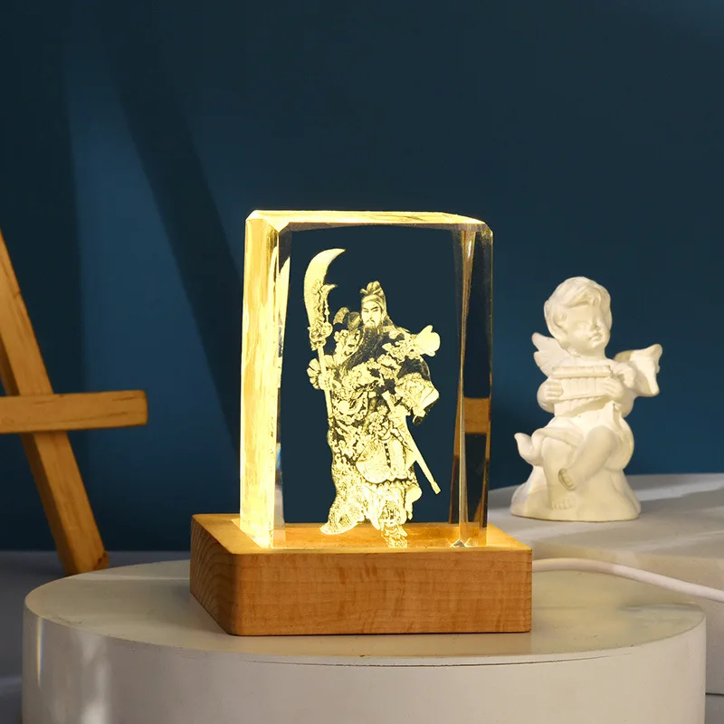 Buddha Statue Cube Crystal Ornament with Wooden Base and Festival Prayer of Our Lady Jesus Crystal Ornament Angel Cross view 6