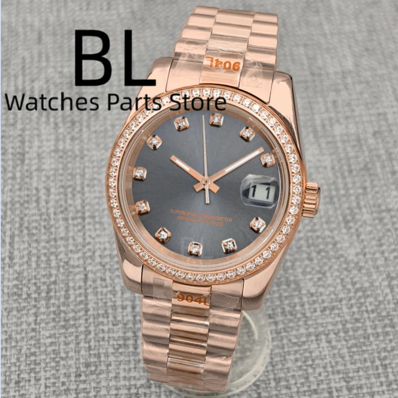 ساعة BLIGER أوتوماتيكية جديدة فاخرة مزينة بالذهب الوردي للرجال NH35 ساعة يد ميكانيكية للرجال من الفولاذ المقاوم للصدأ مقاومة للماء
