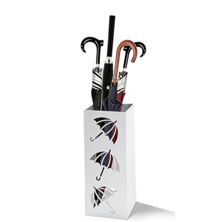 

Metal Umbrella Holder Square Freestanding Umbrella Stand Bucket Storage Indoor for Entryway 6.3 x 6.3 x 16.3 Inch White