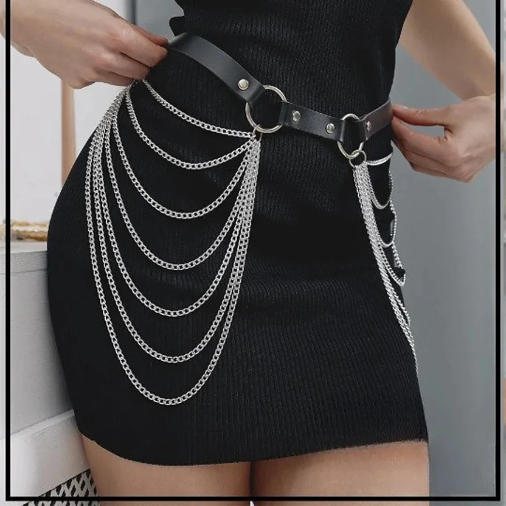 Plus Size Leather Harness Belt Sexy Waist Seal With Chain Body Bondage Fashion Punk Gothic Clothing Suspende Waist Accessories