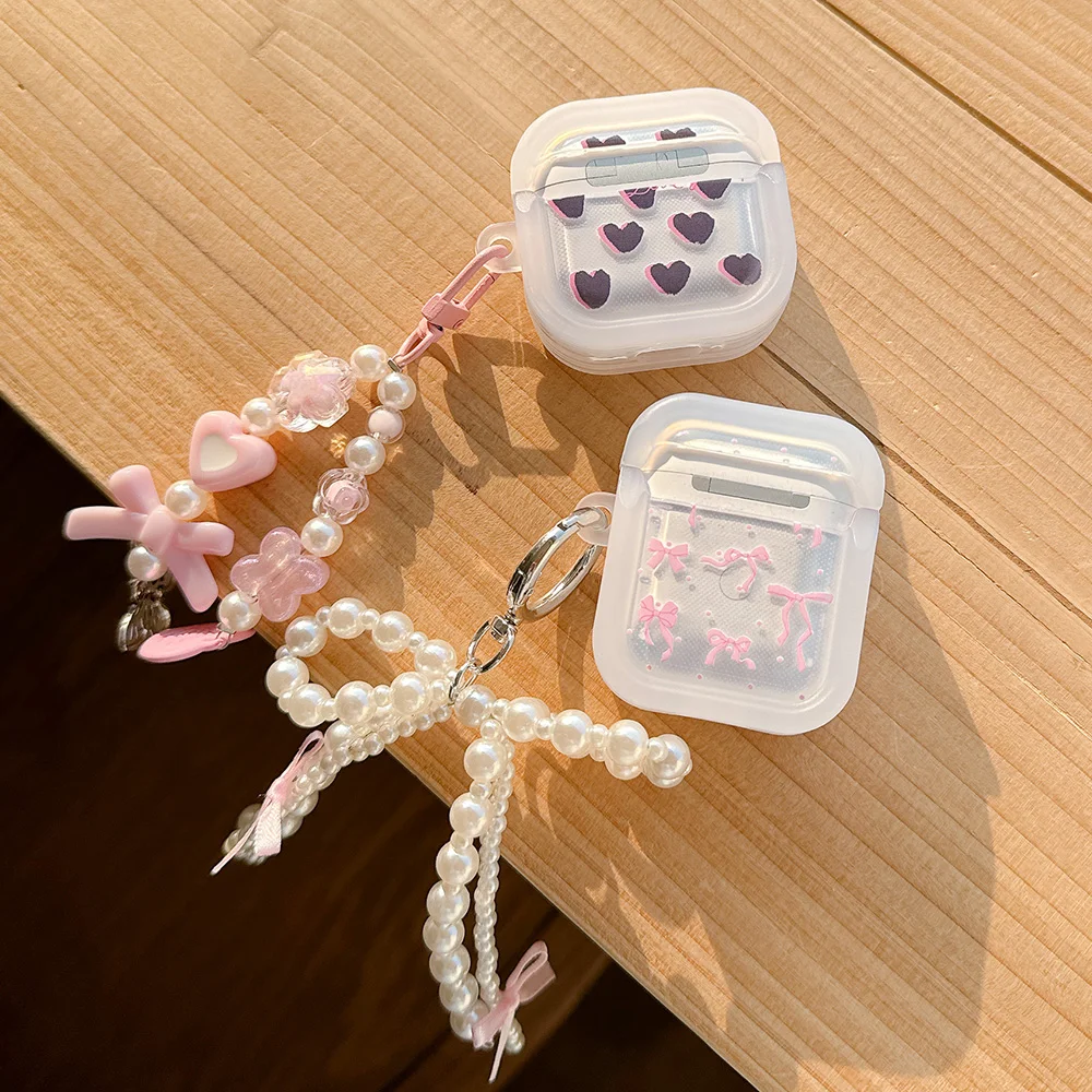 Cute Bowknot Heart Soft Silicone Case For AirPods Pro 1 2 3 4 Gen Wireless Bluetooth Earphone Box Shockproof Cover with Hook﻿