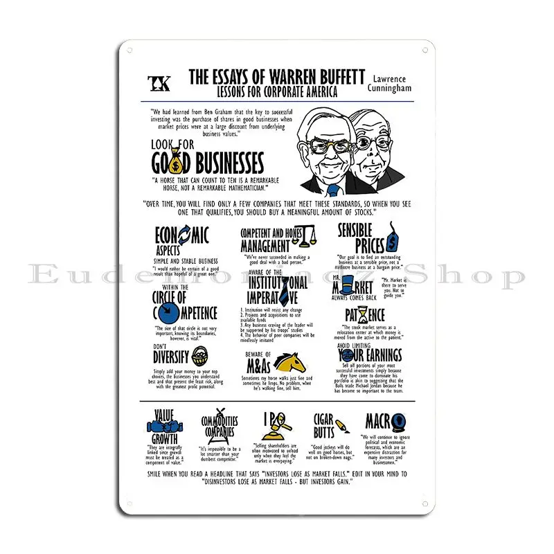 Visual Book The Essays Of Warren Buffett Lawrence Cunningham Metal Plaque Rusty Custom Cinema Party Pub Tin Sign Poster