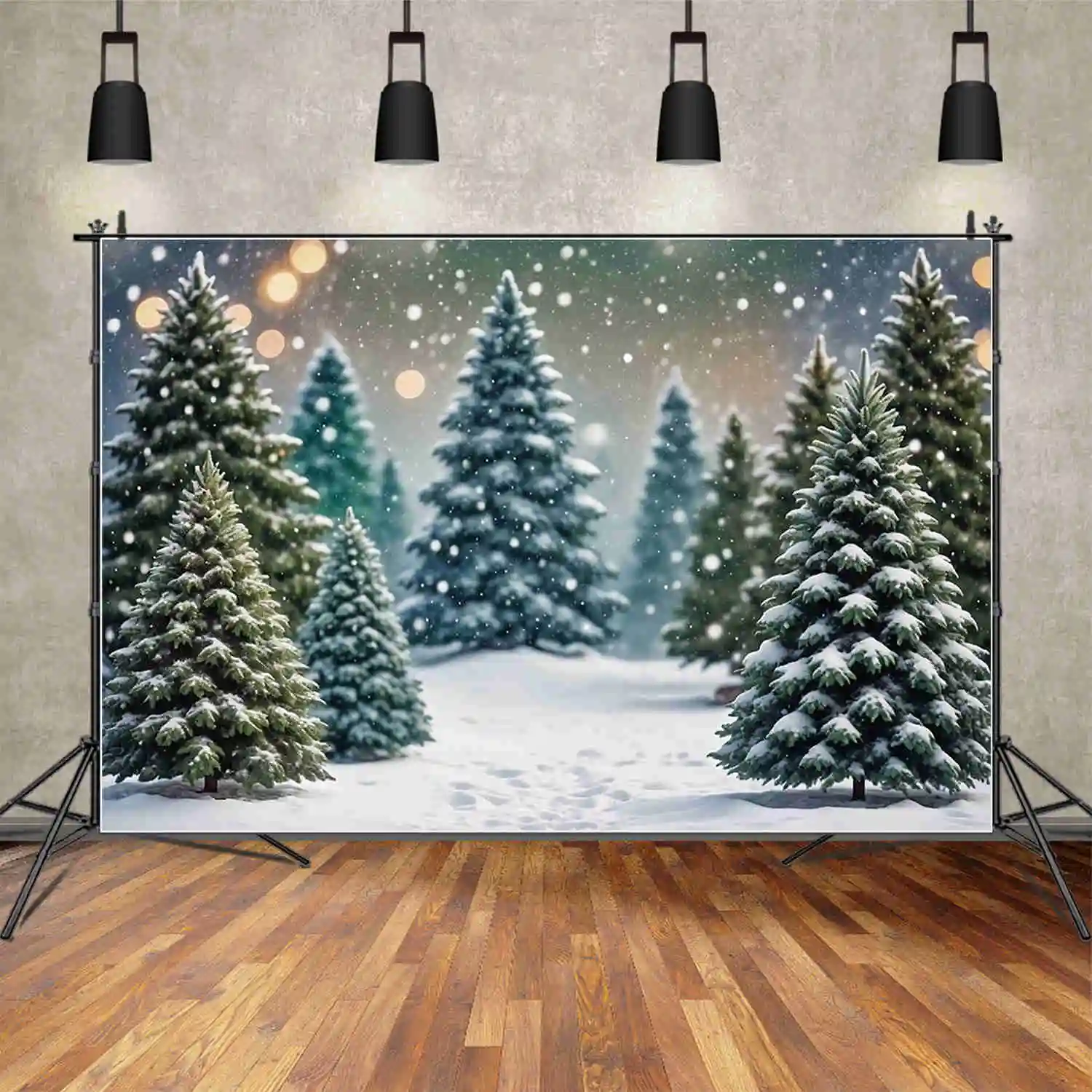 MOON.QG Winter Snow Trees Backdrops Bokeh Children Christmas Outdoor Background Custom Party Decorations Photozone Accessories