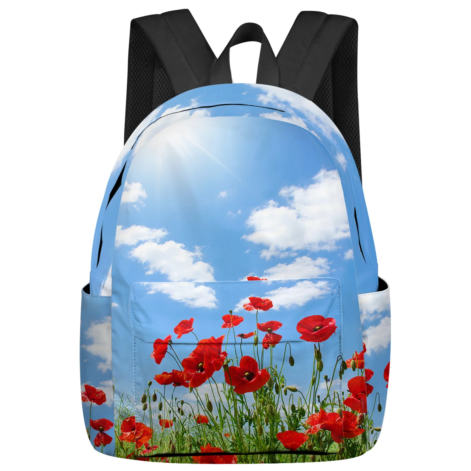 Poppy Flowers Sky Clouds Backpack School Bags for Teenagers Girls Students Laptop Bag Women's Casual Travel Backpack