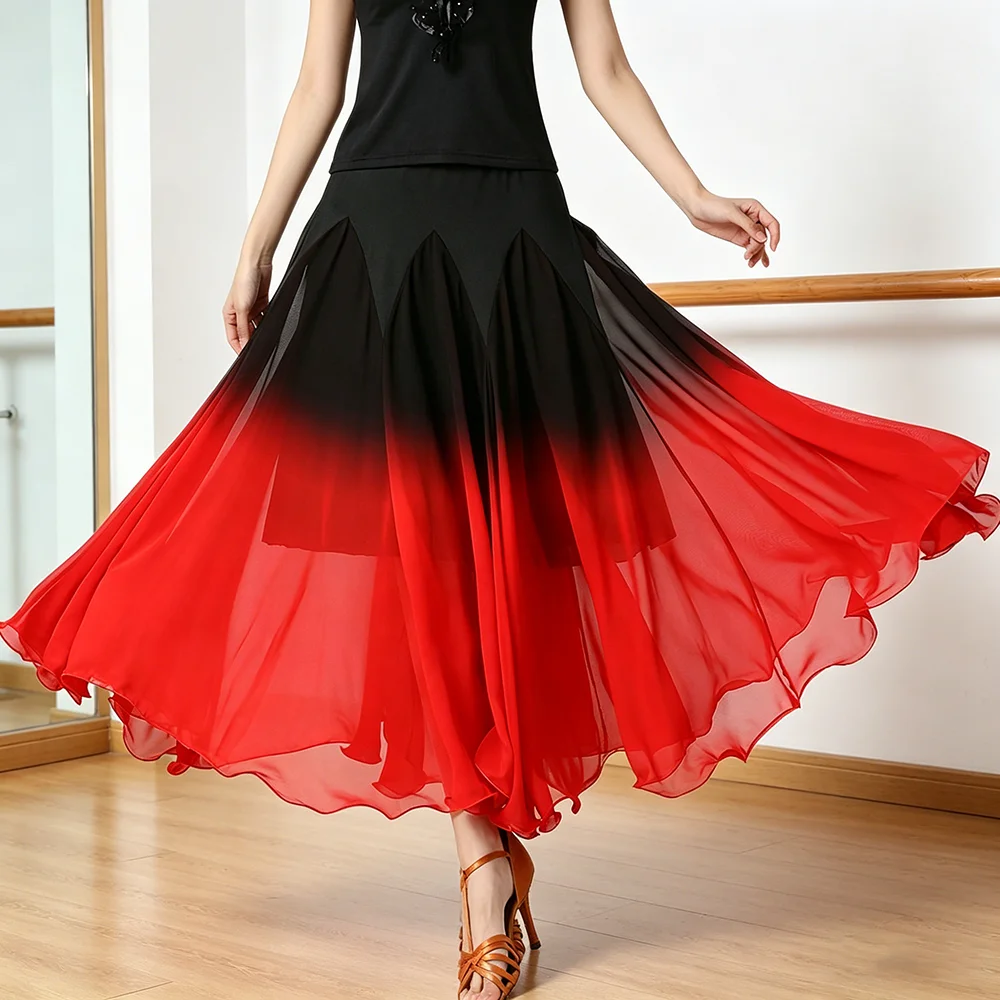 

Female Ballroom Swing Skirt - Modern Dance Performance Skirt with Gradient
