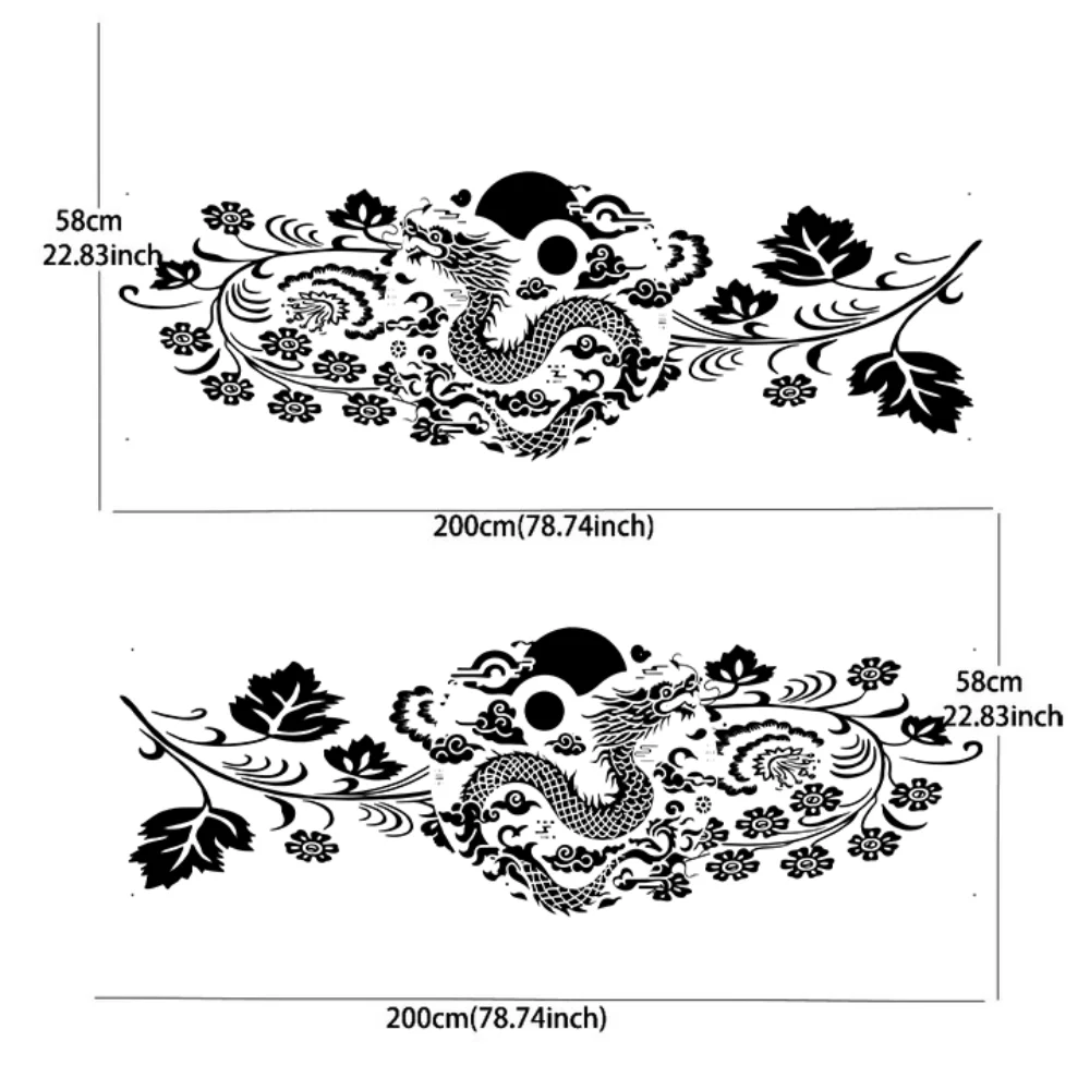 Circular spiral lines dragon in the middle, surrounded by line flowers, full-body sticker decoration to cover scratches, waterpr