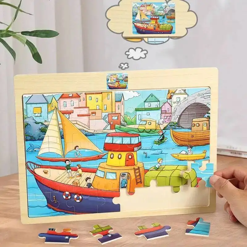 

40piece Wooden 3d Puzzle Cartoon Animal/Vehicle Cognition Wooden Jigsaw Puzzle Toys Montessori Educational Toys