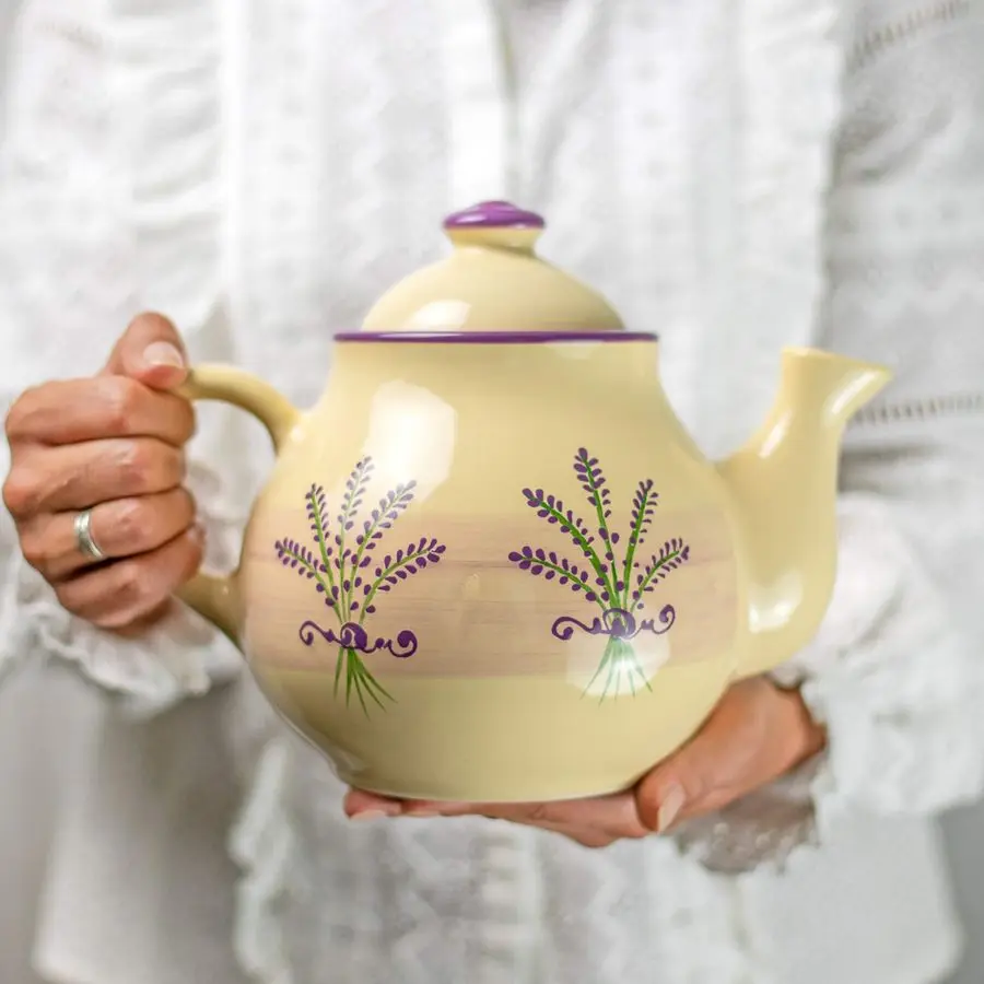 

Ceramic 60 oz Teapot, Large Tea Pot for Bloomig and Loose Tea Leaf, Handcrafted Premium Teaware, Cream Lavender Floral Tea Pot f