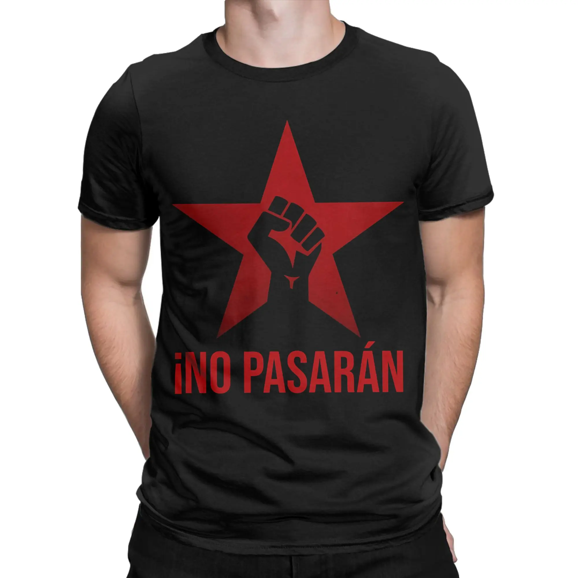 No Pasaran T Shirt for Men Women 100% Cotton Fun T-Shirt O Neck Red Star Tees Short Sleeve Clothes Big Size
