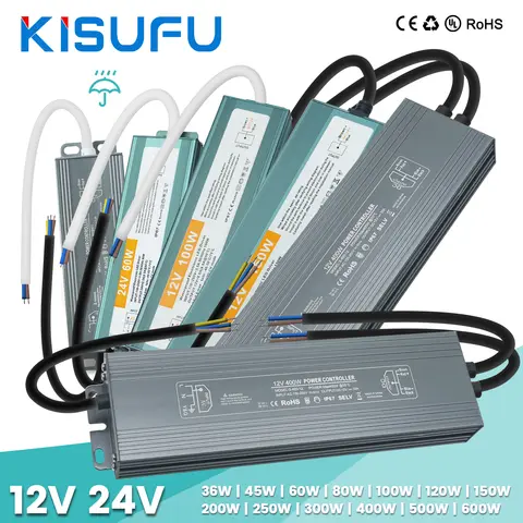 IP67 Waterproof Power Supply AC110-250V to DC12V 24V LED Lighting Transformer Driver With Wire 60W 100W 200W 300W 400W 500W 600W