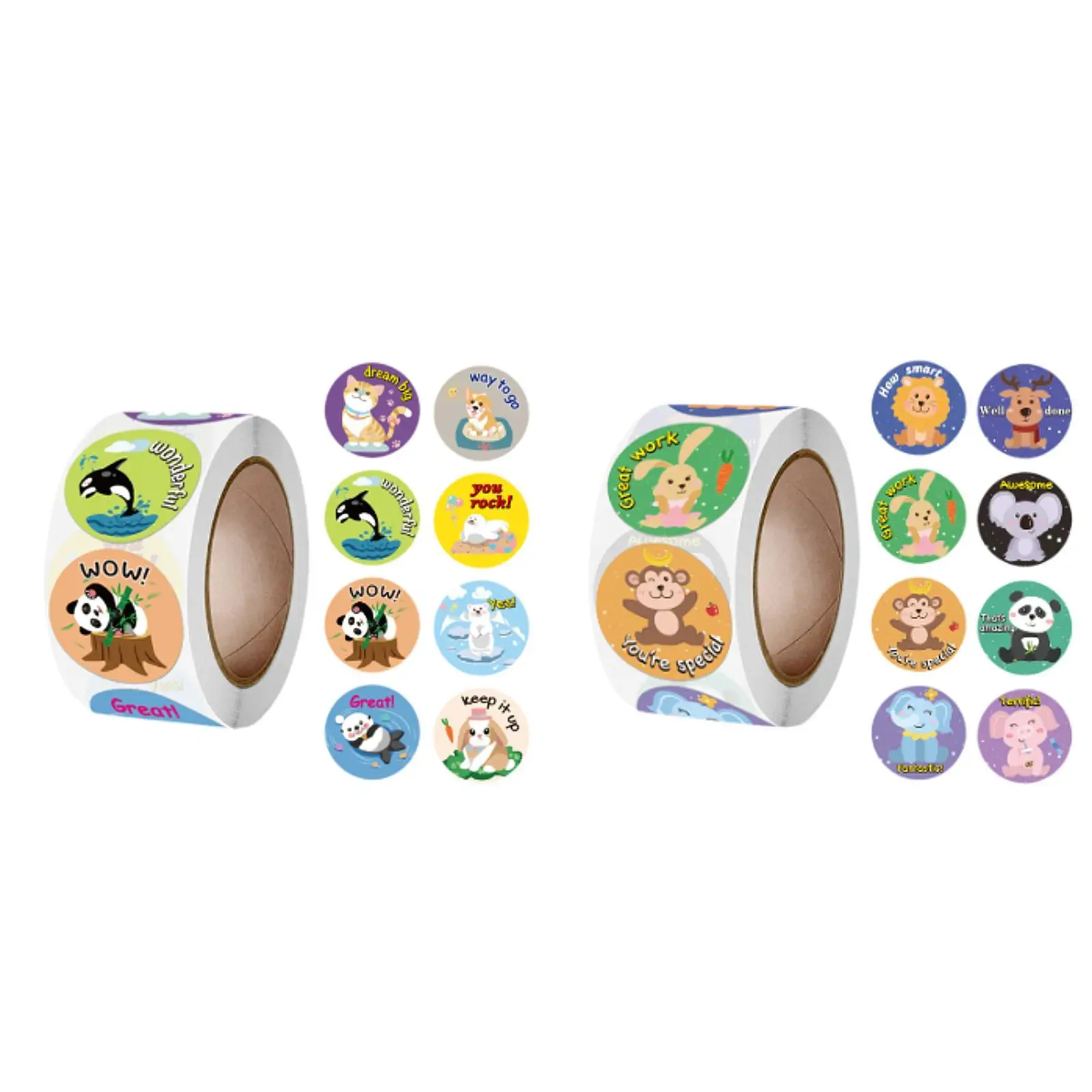 500Pcs Round Animal Stickers Decoration Stickers Birthday Gift Removable 1'' Reward Stickers Stickers Roll for Children Home