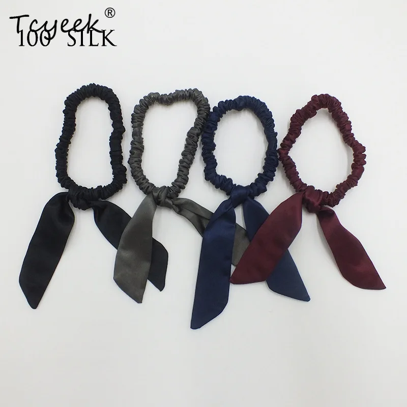 

Tcyeek 22MM 100%Mulberry Silk French Style Bow Hair Band Handmade Ring Ropes Hair Rope Tie Curly Hair A3N110QM