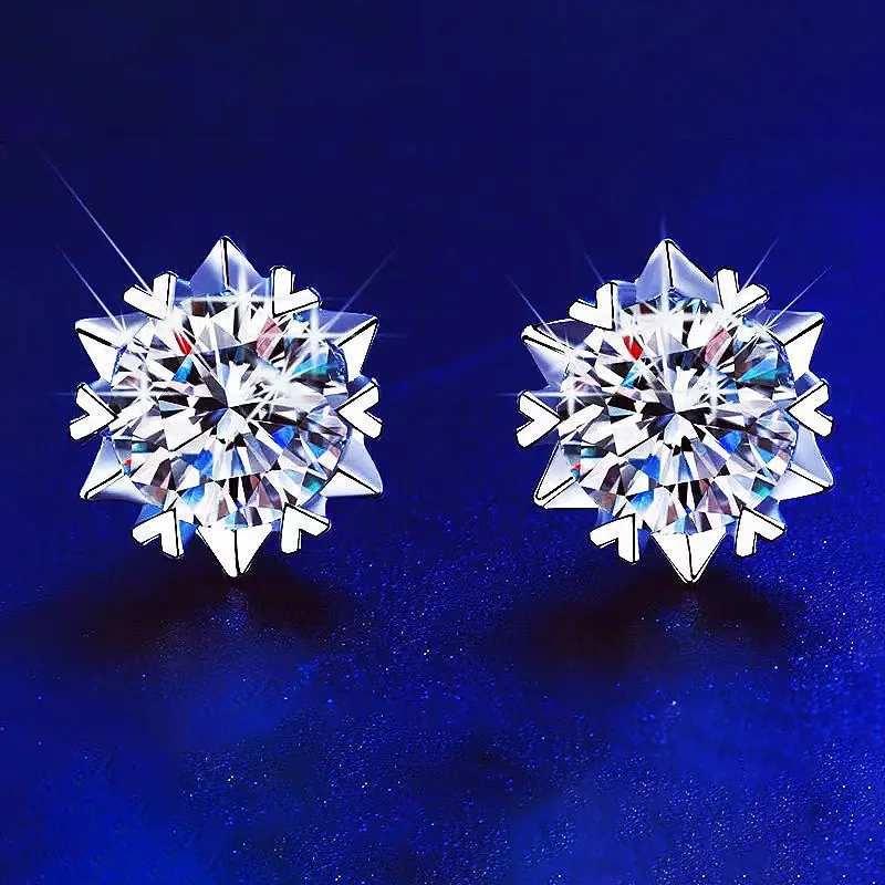 Pendientes de tuerca de copos de nieve de diamante para mujer, Plata de Ley 925 auténtica, solitario Eternity, joyería para fiesta de boda