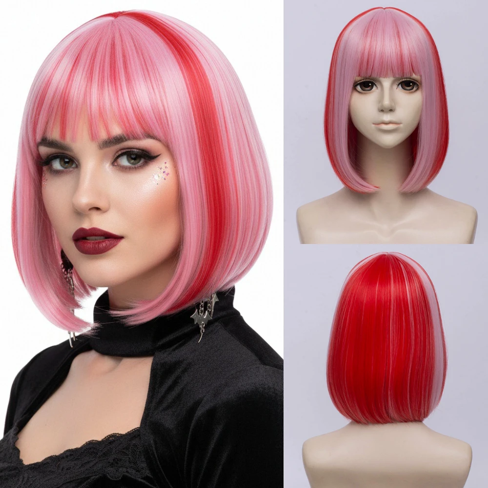 

GAKA косплей вечерние красный розовый парик с омбре для женщин короткие волнистые термостойкие синтетические волосы идеально подходят для Хэллоуина