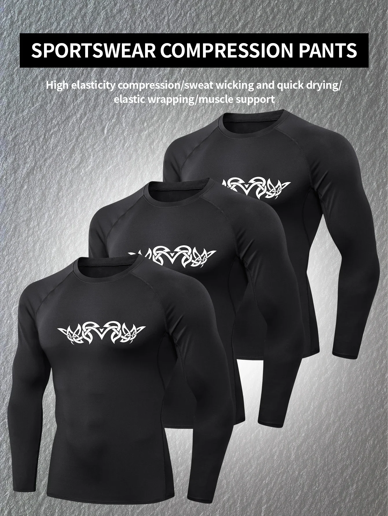 

3 шт., мужская влагоотводящая и быстросохнущая футболка с длинными рукавами — дышащая и высокоэластичная ткань, удобная