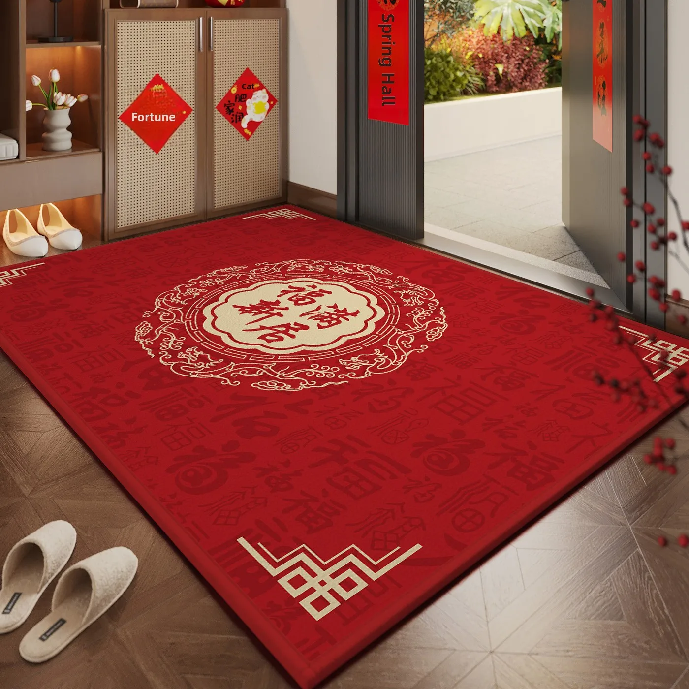 

Крытый домашний входной коврик, красный праздничный коврик высокого класса, пылезащитный, водонепроницаемый, нескользящий, дверной коврик, ковер без Wa