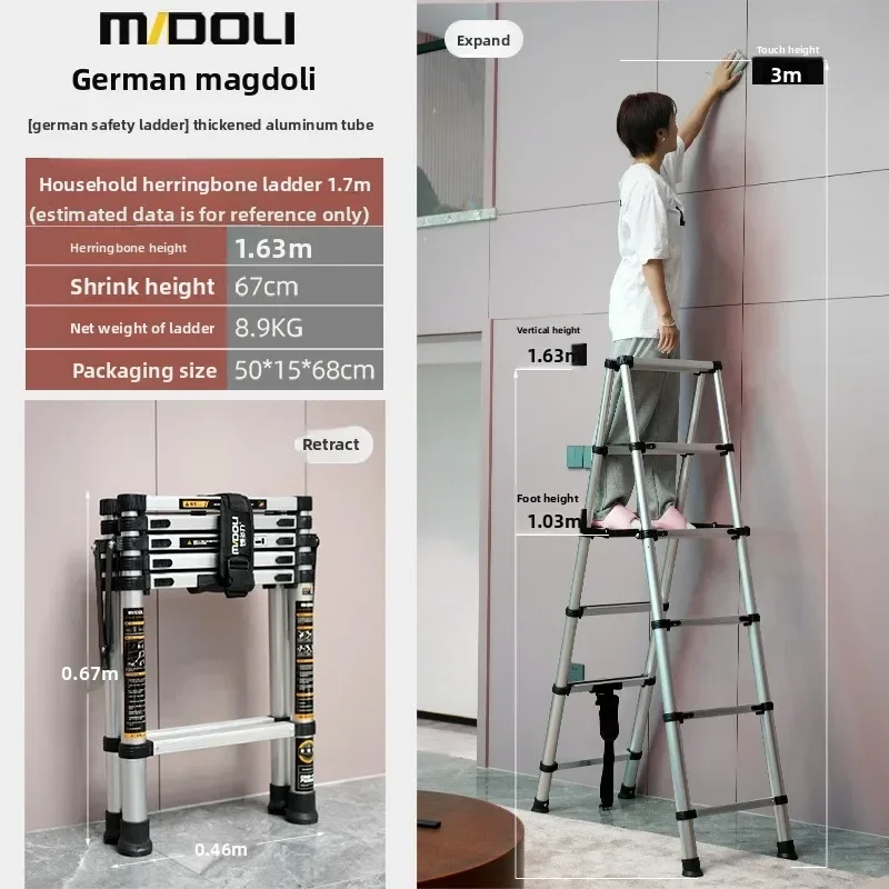 Aluminum Alloy Herringbone Ladder Telescopic Ladder Bamboo Ladder Folding Ladder Multifunctional Staircase Lifting Household