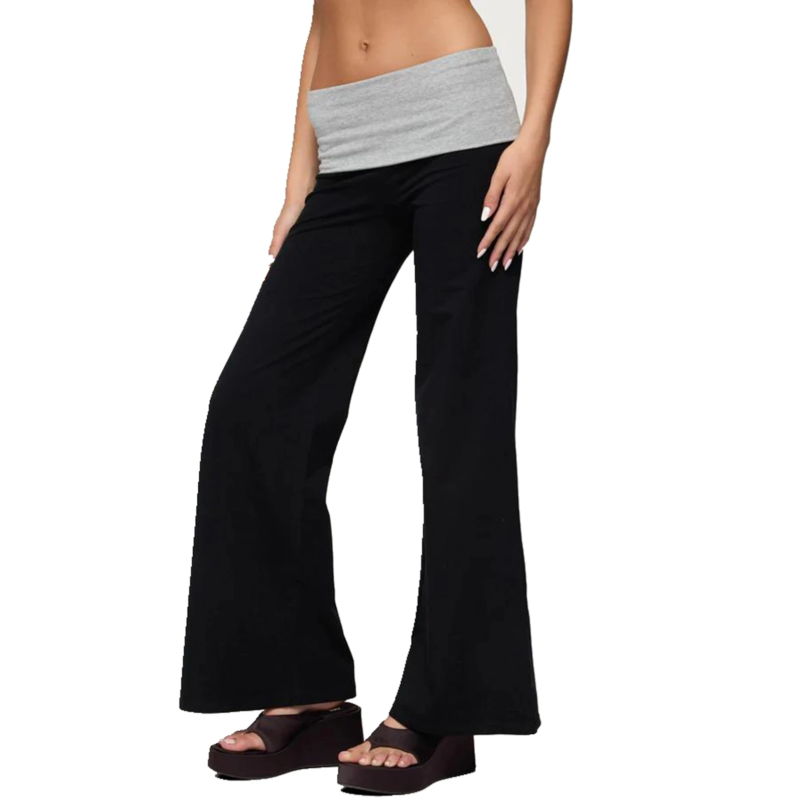 Pantalones de Yoga plegables para mujer, pantalones de chándal de Color contrastante de cintura baja para uso diario, ropa de calle para actividades al aire libre