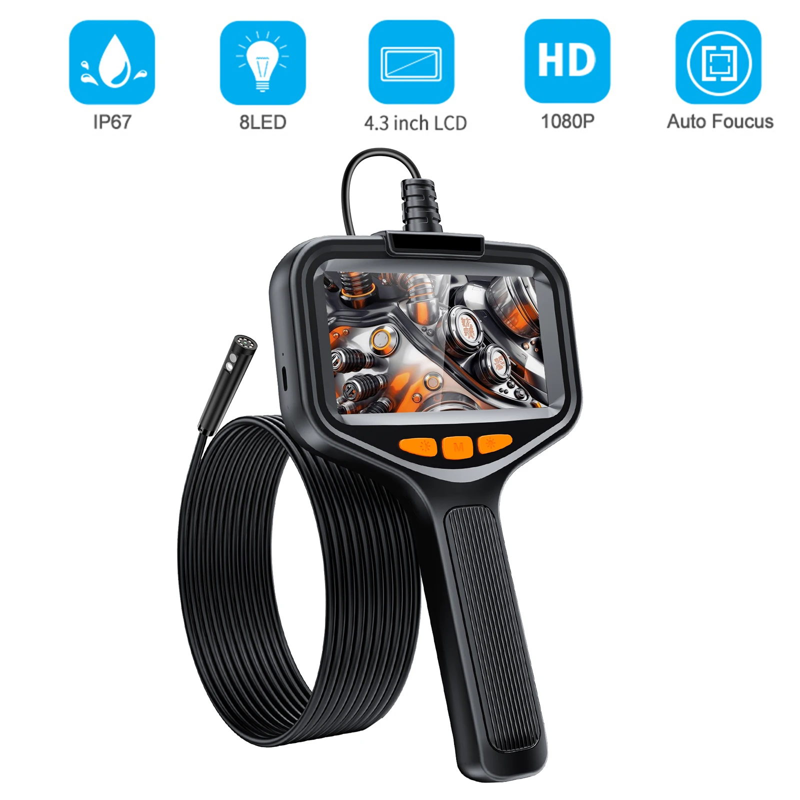 

Handheld Industrial Endoscope 4.3 inch LCD 8mm HD Snake Camera Waterproof Sewer Inspection Borescope Camera with 8 LED Lights