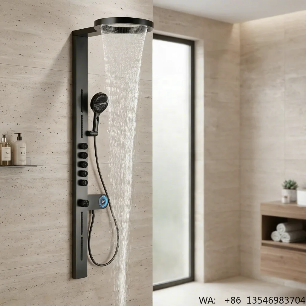 Modern Stainless Steel Shower Head Set with LED Display Rain & Massage Spray Patterns for Hotel & Home Use