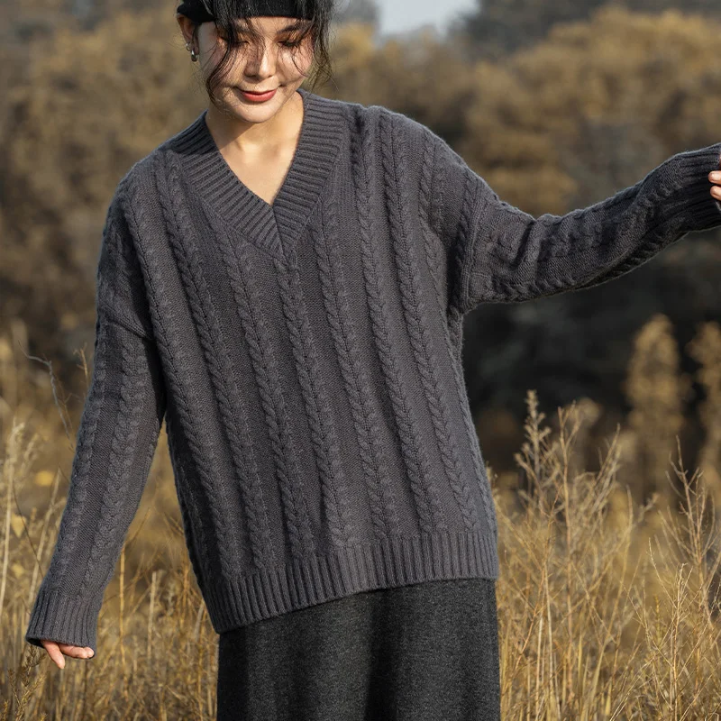 

Winter 2023 Trends For Women Oversize 100% Cashmere Sweaters Lady Jumpers V-neck Long Sleeve Soft Loose Pullovers
