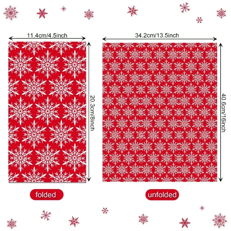 Sulfserviettes de Noël en papier coloré imprimé flocon de neige, napperons, grande taille, 2 plis, rouge, 34.2x40.6cm, 20 pièces