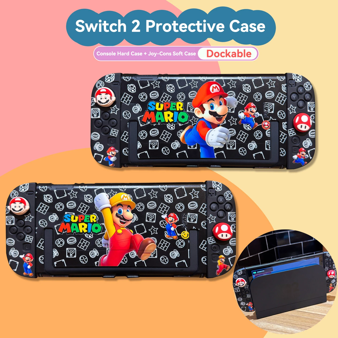 Anime Mario NS2 Case for Nintendo Switch 2 Detachable Console Cases Full-Coverage Shock-Resistant Joy-Con Controller Shell Gift
