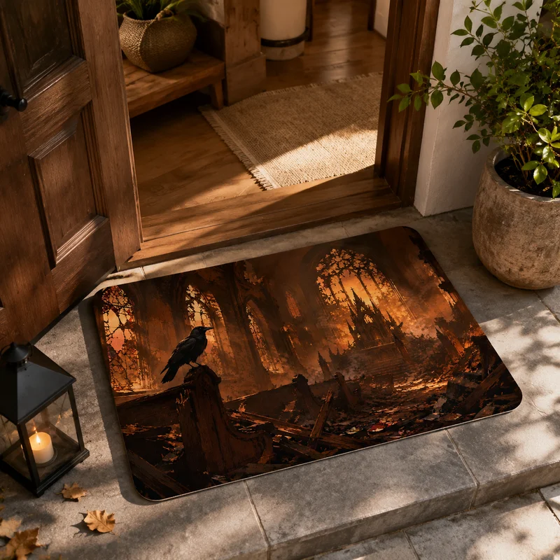 Swirl Cloud Fog Bat Doormat, Soft Non-Slip Rug, Dreamy Spooky Entryway Mat, Indoor Outdoor Bathroom Carpet, Aesthetic Decor