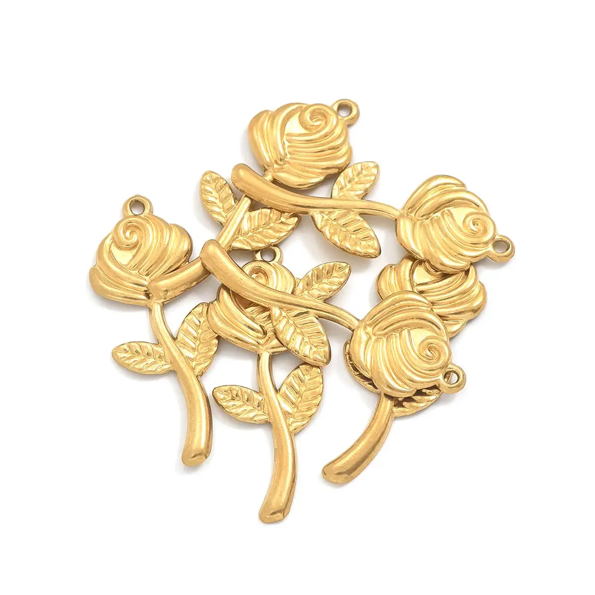 50PCS 3D Brass Rose Flower Pendants Floral Charm 48.8x18.4mm DIY Handicrafts Necklace Making Supplies Handmade Accessories