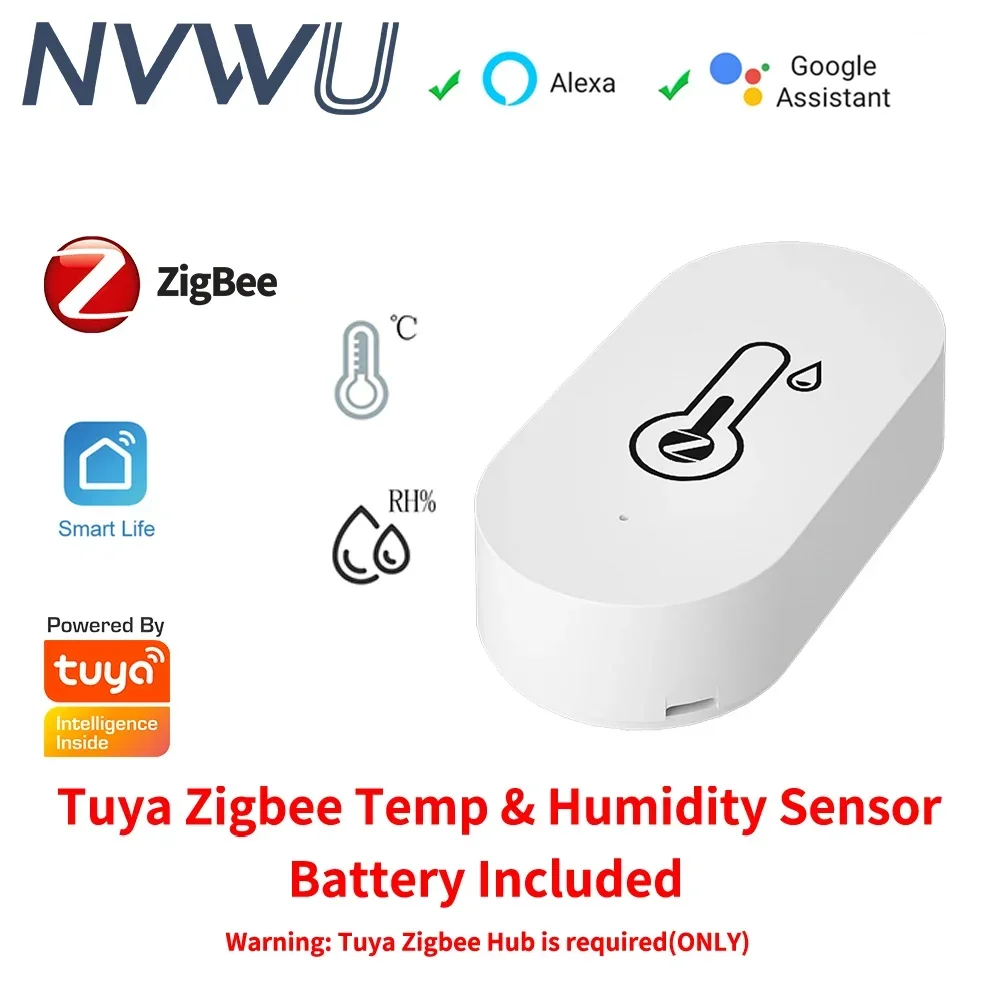 Tuya ZigBee Smart Temperature and Humidity Sensor Indoor Hygrometer Battery Powered Support Alexa Google Home Voice Control