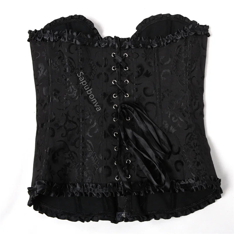 Sapubonva corsets and bustiers tops sexy women green white black white brocade corset zip vintage style corselet overbust ladies