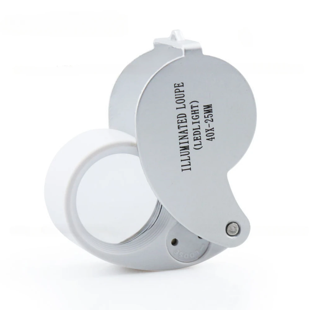 LEDライトとUVライトを備えた折りたたみ式拡大鏡,ジュエリーボードライン,テキスト拡大鏡,25mm, 40倍,新品