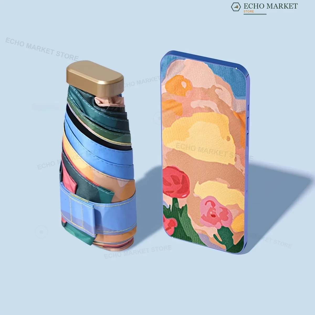 Mini-Sonnenschirm mit Rosen-Ölgemälde-Motiv, kleiner Taschenschirm, faltbarer Regenschirm, UV-Schutz, Sonnenschutz-Parasol