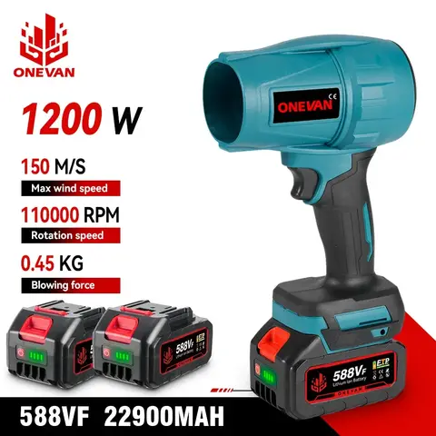 ONEVAN 1200W 전기 터보 송풍기 제트 팬 200 메터/초 폭력적인 공기 송풍기 자동차 건조기 Makita 18V 배터리 용 먼지 날리는 전동 공구