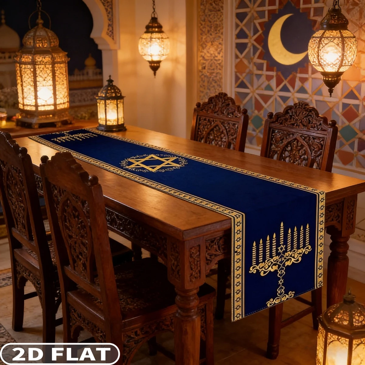 2D FLAT 1pc Tablecovers, Durable Polyester Fabric Rectangular Table Banner, for Eid Al-Fitr, Ramadan Kareem, Ramadan Mubarak