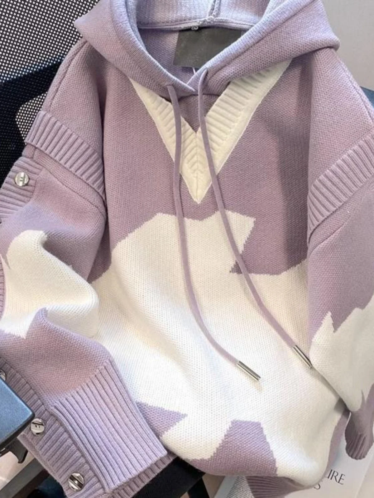 

plus Size 300 Pou Color Blo Sweater Women's Autumn Winter Loose Knitted Slimming Hoodie Fake Two-Piece Sweet Sle