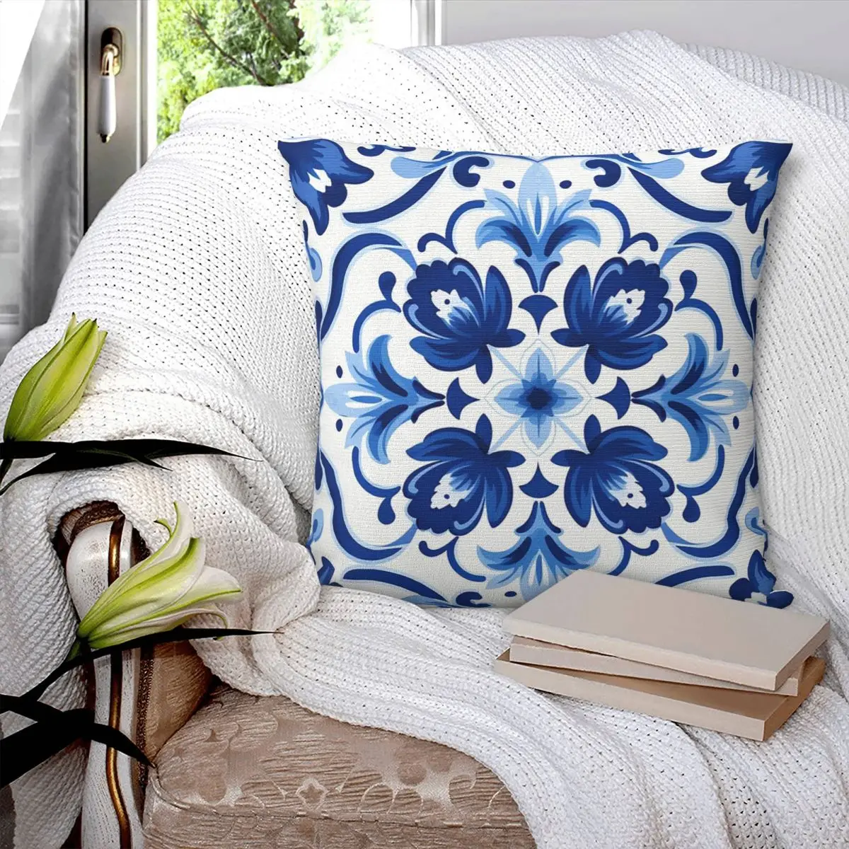 Portuguese Pattern Square Pillowcase Pillow Cover Polyester Cushion Zip Decorative Comfort Throw Pillow for Home Car