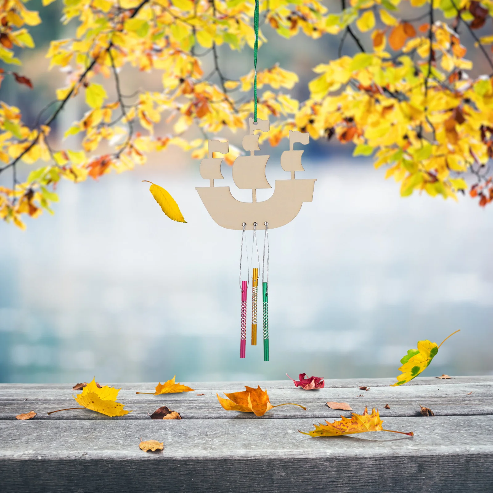 

1 Set Diy Wooden Wind Chime Kit For Kids Unfinished Sailboat Craft Painting Activity Tree Wall Window Hanging Decor Ocean Theme