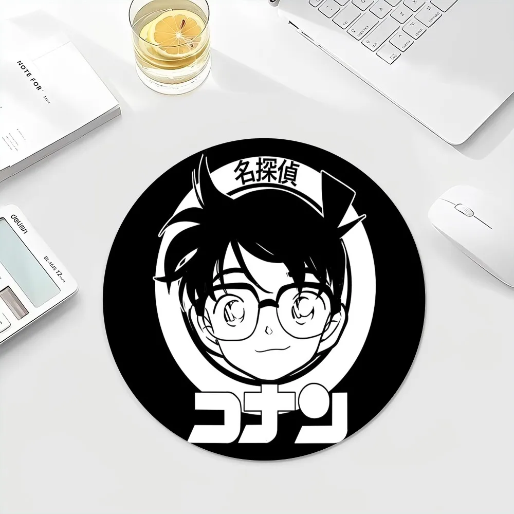 Detective Conan-Mouse Pad Kawaii Cartoon Gaming, Tapetes Kawaii Redondos, Deskpad para Meninas e PC, Tapete Anime, 22x22cm