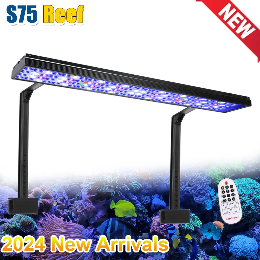 PopBloom S75 LED Aquarium Reef Lighting Dimmable Saltwater Aquarium Lamp for Reef Coral Nano Fish Tank Light,24Hrs Cycle Run