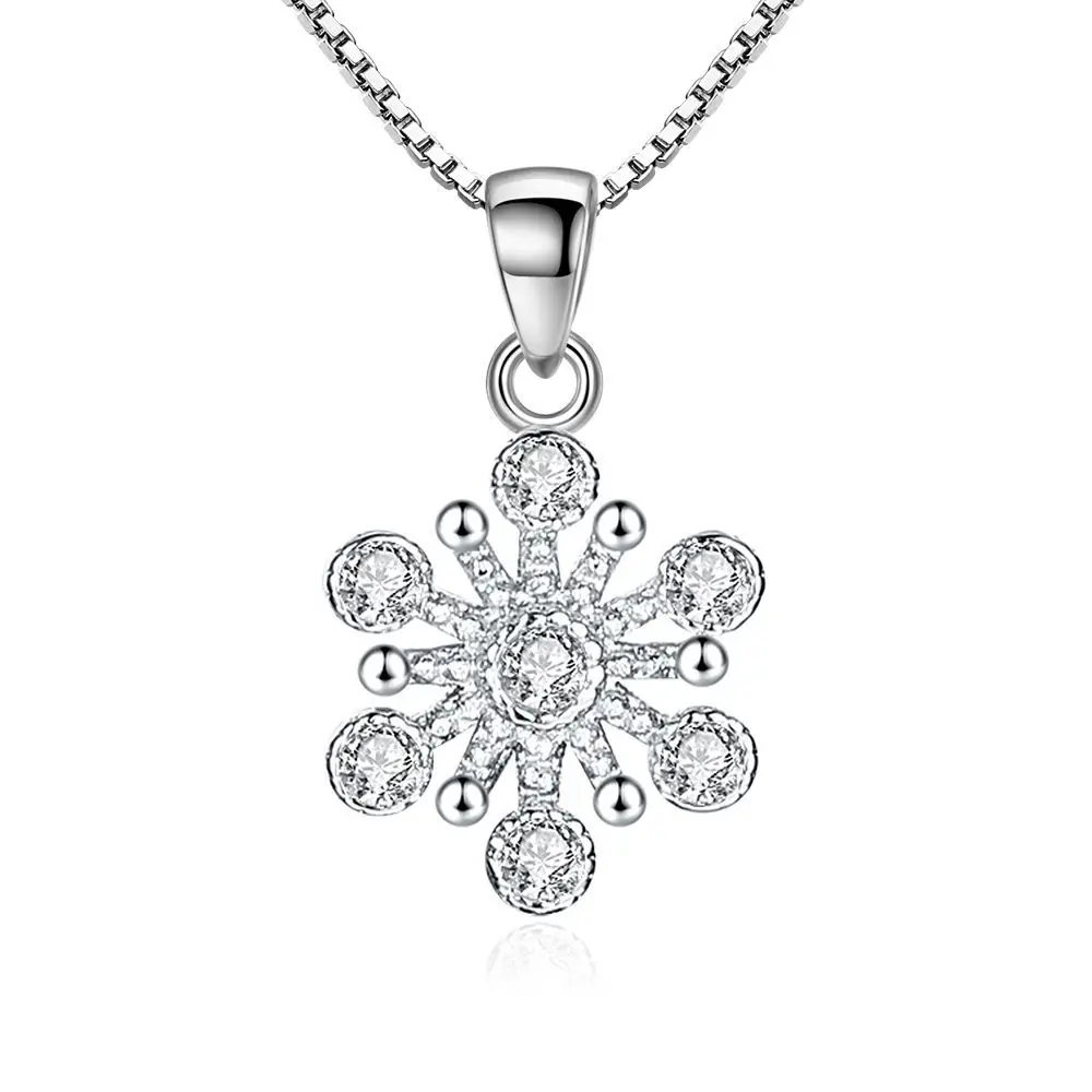 

925 Sterling Silver Necklace Ice Flower Shape Zirconium Pendant Ladies Fashion Simple Birthday Wedding Anniversary Jewelry Gift