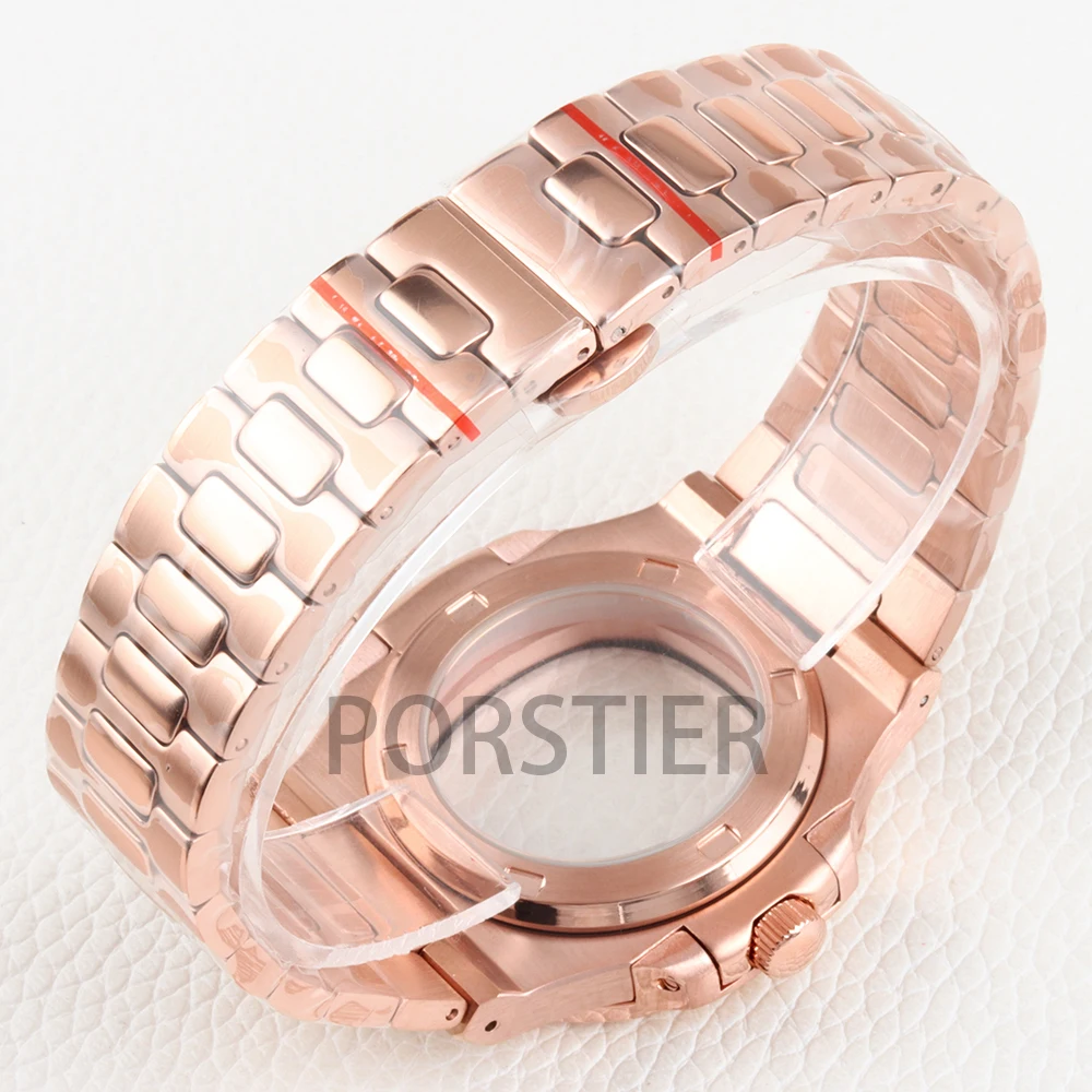 ارتفع الذهب/أسود 40 مللي متر NH35 حافظة 316L الفولاذ المقاوم للصدأ 10ATM مقاوم للماء ل نوتيلوس NH35 NH36 NH38 حركة 25 مللي متر عرض حزام الساعات #5