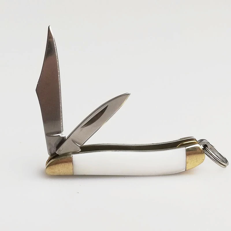 Mini Double-edged Pocket Knife Shell Knife  Stainless Steel Keychain Pendant With Key Ring Cutter Outdoor Tool Folding Knife