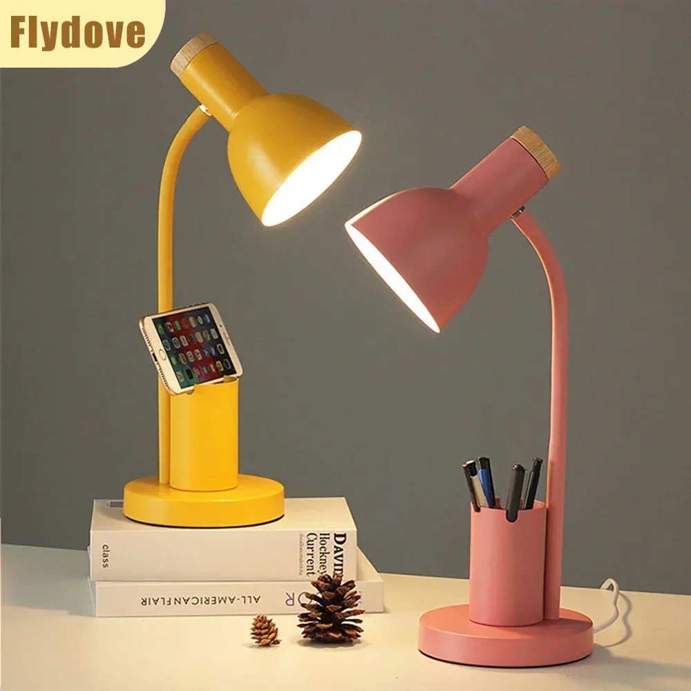 Nordic Ins Style Minimalist Pen Holder Desk Lamp Creative Office Dormitory Bedroom LED Student Eye Protection Reading Desk Lamp