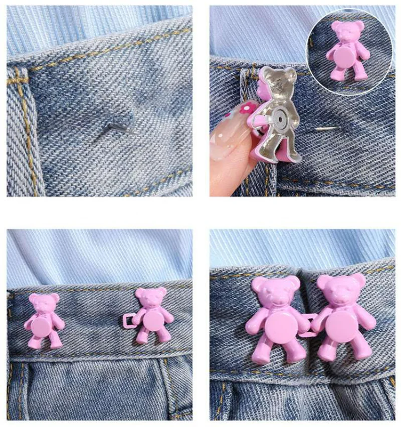 Cute Little Bear Metal Waist Buckle Removable Perforated Pin Holder Buckles Jeans Shirt Waist Adjustment Button Anti Detachment