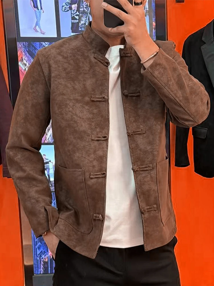 

Новая мужская куртка в китайском стиле с воротником-стойкой, модная, премиум-класса, на пуговицах, традиционный костюм Тан, верхняя одежда, пальто