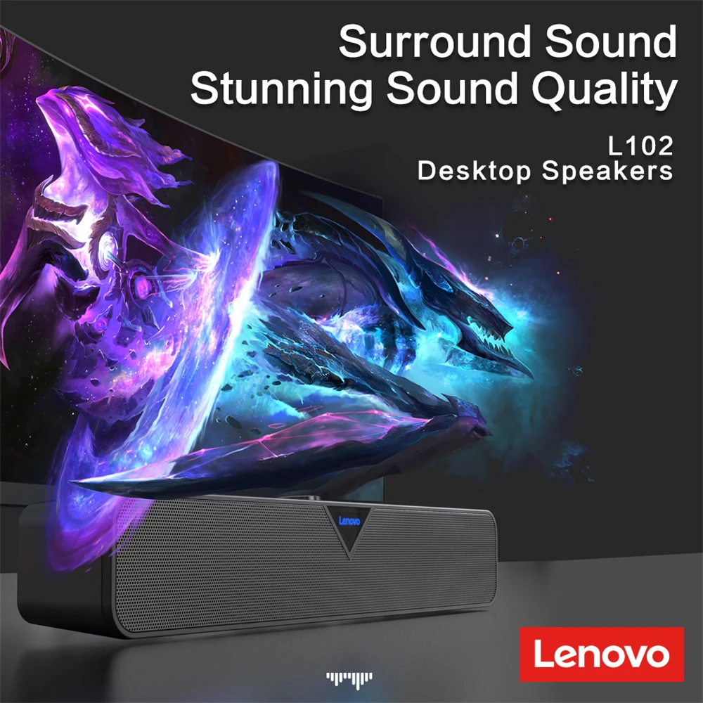 الأصلي لينوفو Lecoo L102 التلفزيون الصوت بار 3.5 مللي متر Aux سطح المكتب ستيريو المتكلم السلكية المنزل المحيطي للكمبيوتر مسرح التلفزيون الموسيقى مكبر الصوت