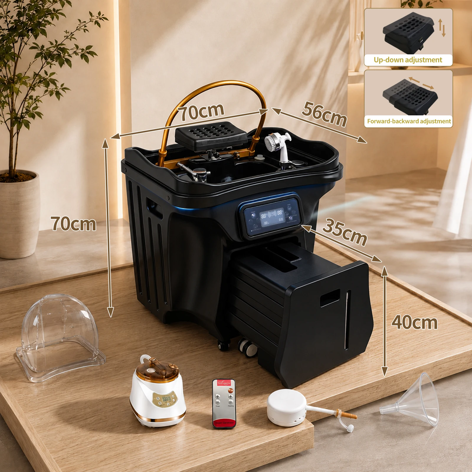 Mobile Shampoo Bowl Head Therapy Sink Thermostatic Circulating Water Head Spa Basin, Free of Water Line for Barber Beauty Salo